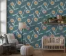 Modern Teal Floral Pattern Wallpaper with Orange Accents 8