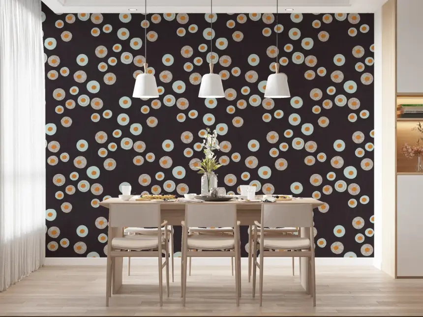Cozy Scandi Folk Dot Floral Charcoal - Craft Circle Wallpaper