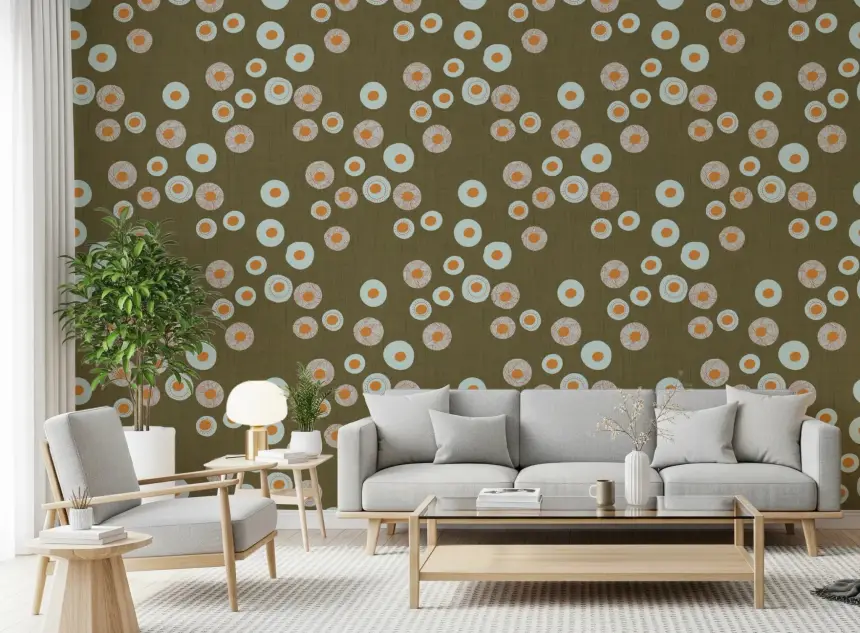 Cozy Scandi Folk Dot Floral Earthy Olive - Craft Circle Wallpaper