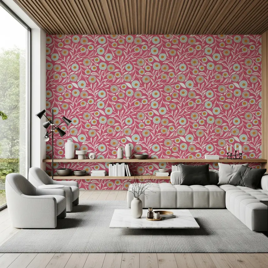 Cozy Scandi Folk Floral Rose Clay - Craft Botanical Wallpaper