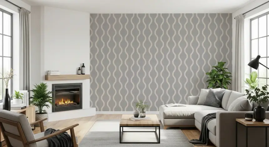 Cozy Scandi Folk Wavy Stripe Warm Linen - Craft Stripe Wallpaper