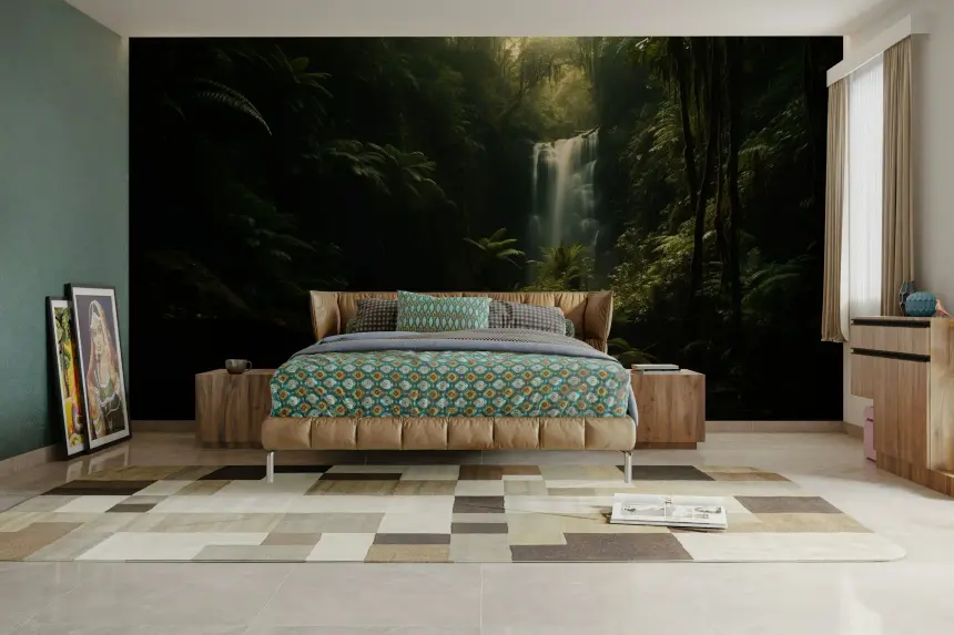 Dark Forest with Waterfall Wall Mural