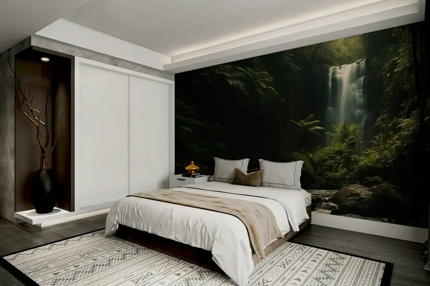 Dark Forest with Waterfall Wall Mural