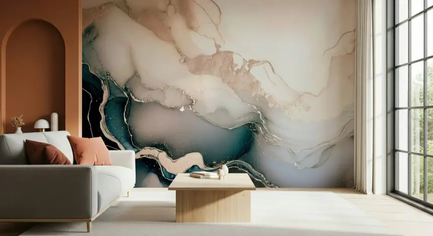 Dreamy Mineral Layers Rose Gold Wall Mural