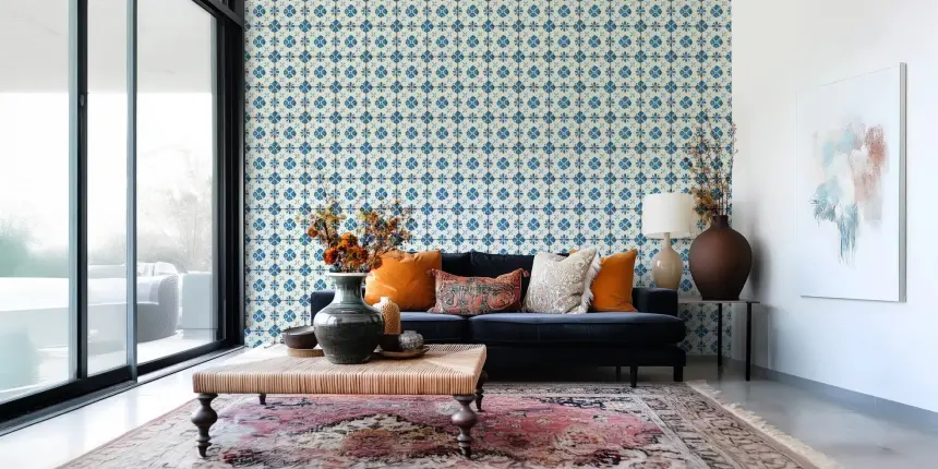 Farmhouse Classic Backsplash Blue Wallpaper