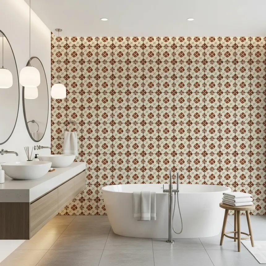 Farmhouse Classic Backsplash Clay Wallpaper
