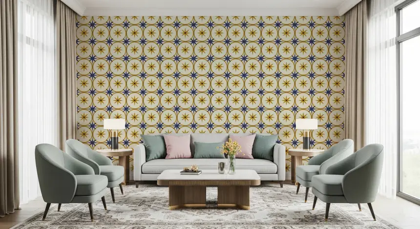 Farmhouse Timeless Backsplash Gold Wallpaper