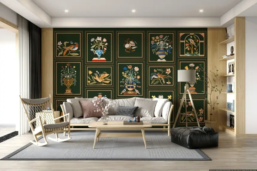 Floral & Fauna Panels Wall Mural