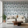 Contemporary Blue Floral Symmetry Wallpaper 6
