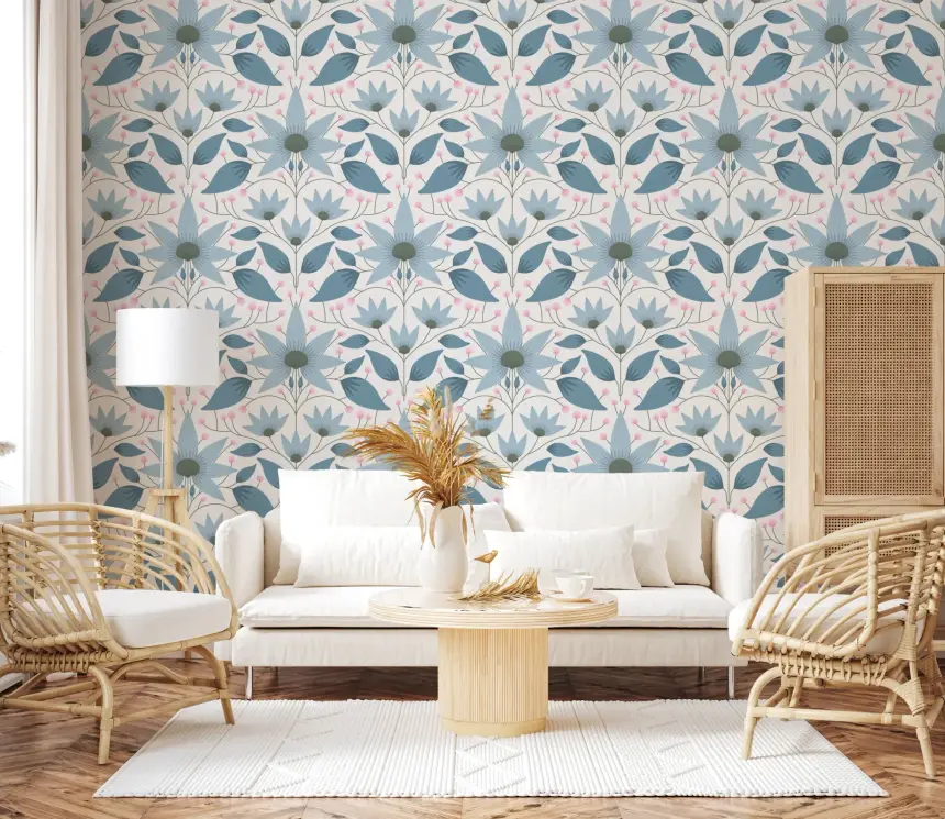Floral Symmetry Blue Wallpaper