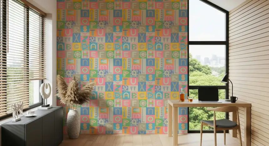 Geometric Abcs Retro Alphabet Graphic Lettering Nursery Pastels Colors Wallpaper