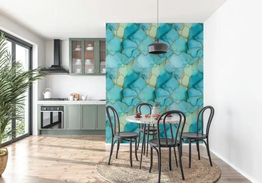 Gilded Aqua Dreams Marble Wallpaper