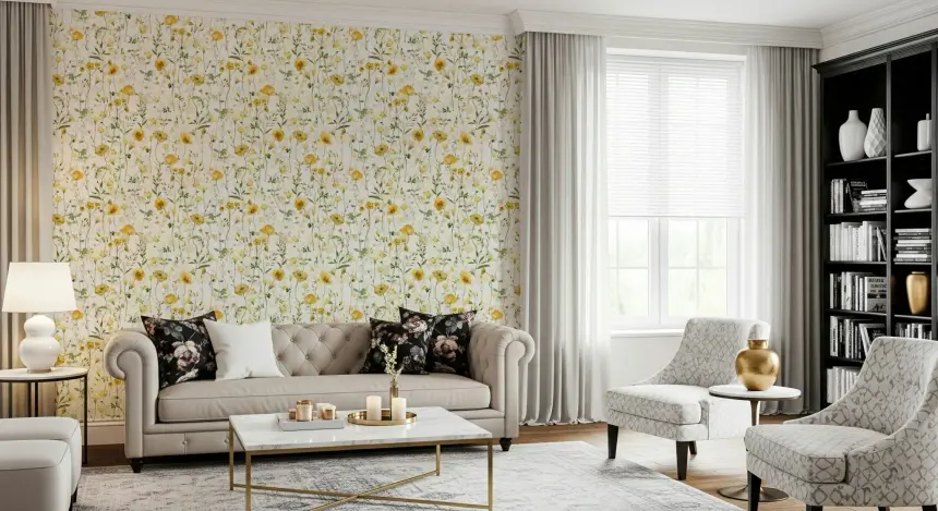 Golden Meadow Blooms Wallpaper