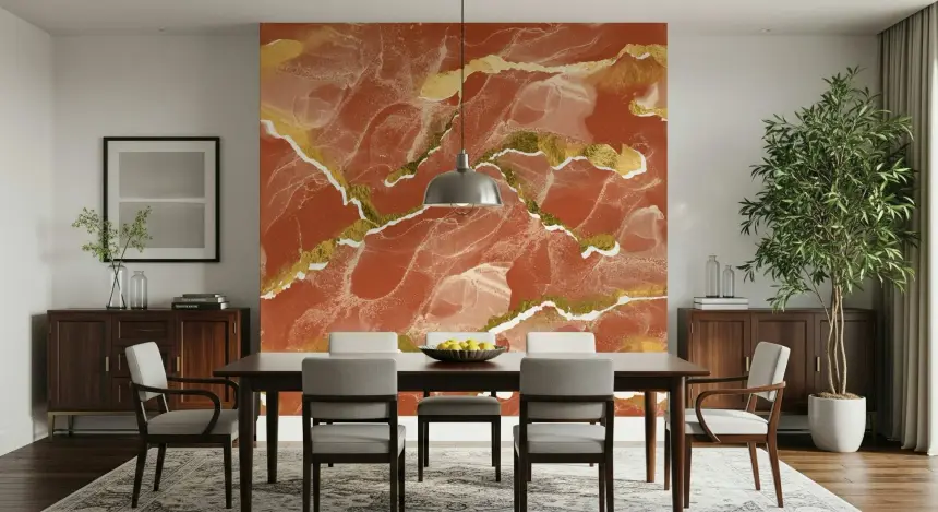 Golden Veins Burnt Sienna Marble - Modern Luxe Abstract Wall Mural