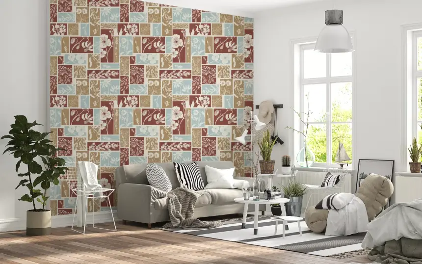 Heirloom Botanical Patchwork Rustic Wallpaper