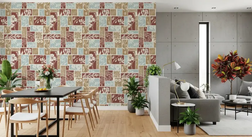 Heirloom Botanical Patchwork Rustic Wallpaper