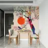Vibrant Abstract Tree and Bird Wall Mural with Sunrise 8