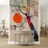 Vibrant Abstract Tree and Bird Wall Mural with Sunrise 7