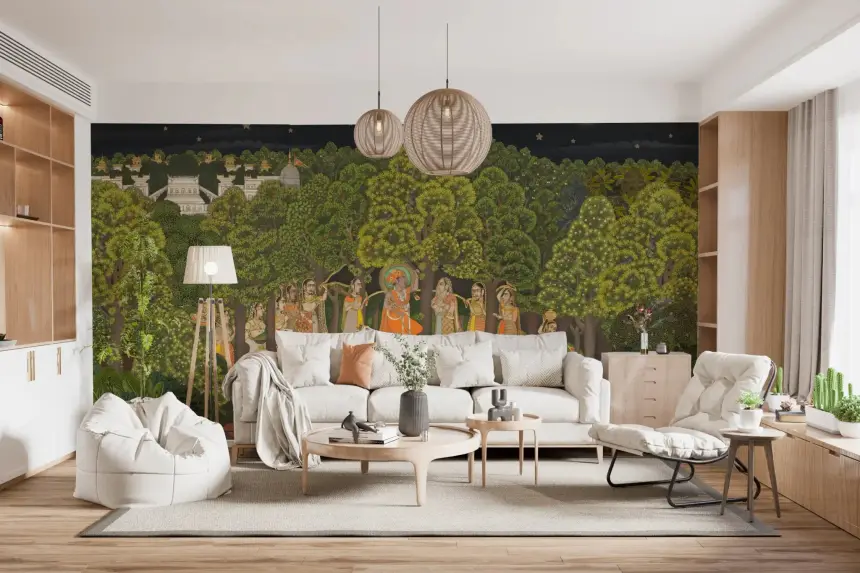 Krishna's Enchanted Forest Night Wall Mural