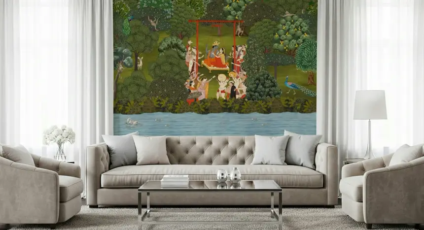 Krishna's Garden Swing Wall Mural
