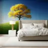 Vibrant Golden Tree on Green Hill Wall Mural 7