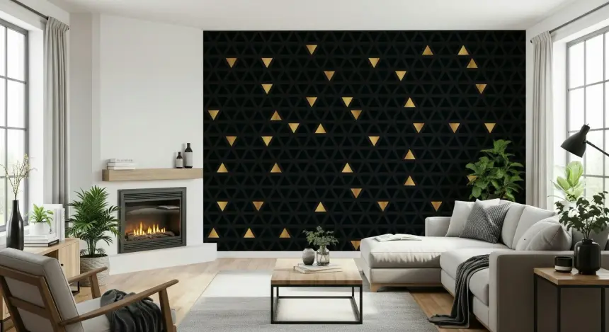 Luxury Black and Gold Triangles Wall Mural
