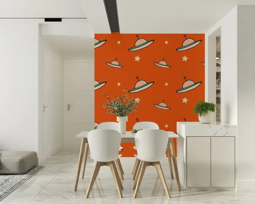 Minimal Vintage UFO Orange Wallpaper