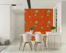 Playful UFO and Stars Pattern Orange Kids Wallpaper 6