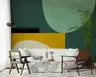 Modern Geometric Curves Wall Mural in Green and Mustard 8