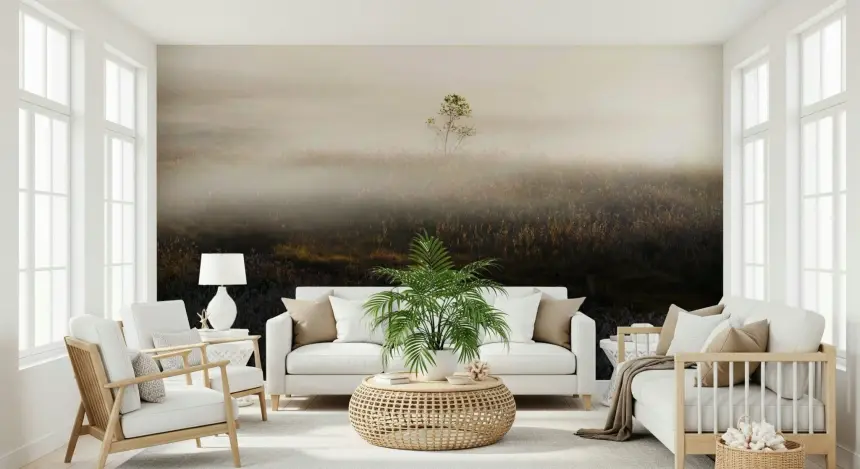 Misty Dawn Meadow Wall Mural - 2402841