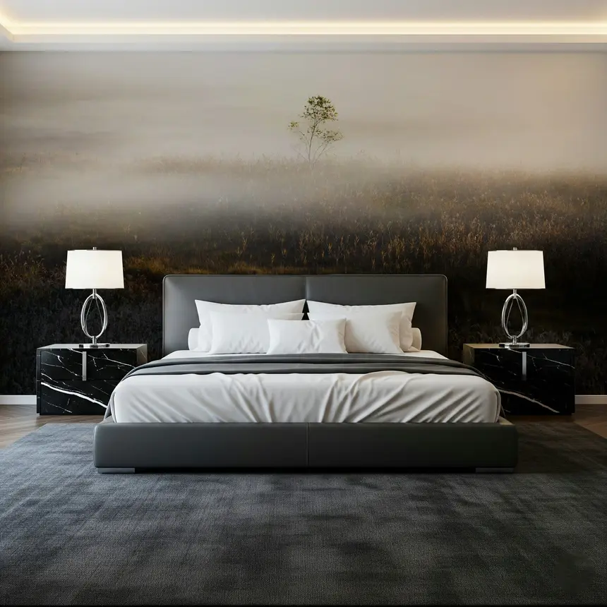Misty Dawn Meadow Wall Mural - 2402841