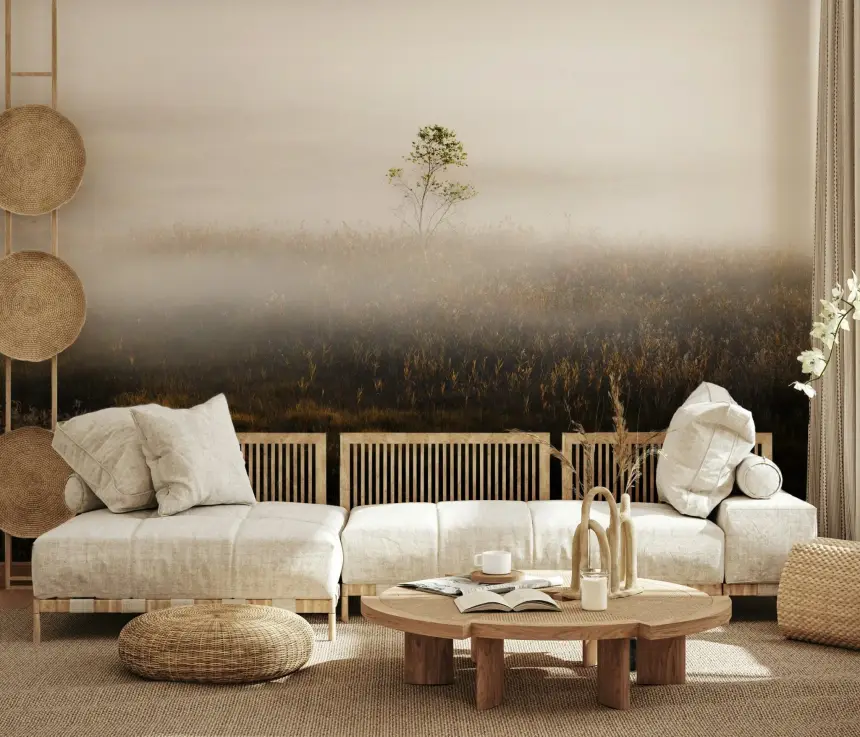 Misty Dawn Meadow Wall Mural - 2402841