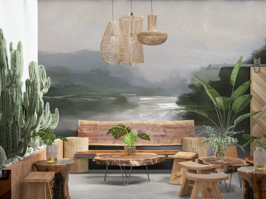 Misty River Scape Wall Mural -2926925