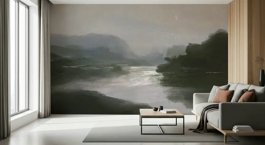 Misty River Scape Wall Mural -2926925