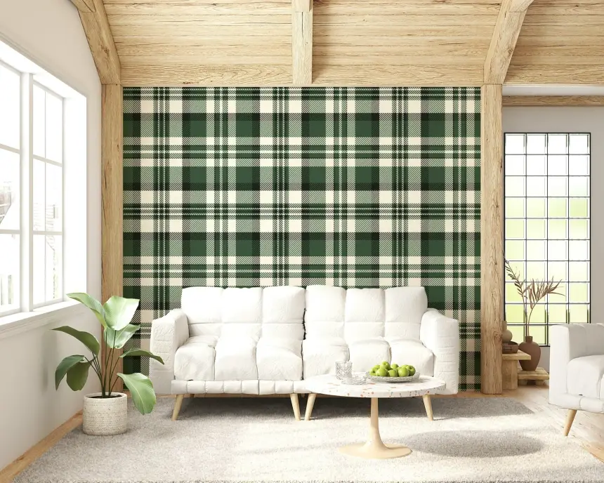 Modern Green Plaid Wallpaper