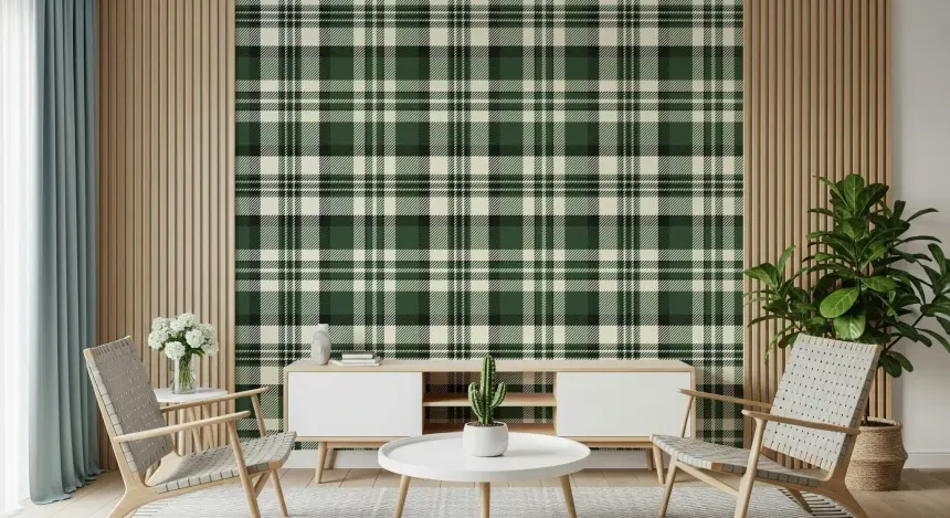 Modern Green Plaid Wallpaper
