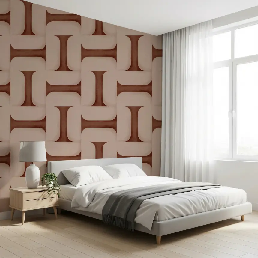 Modern Textured Tiles Copper Wallpaper