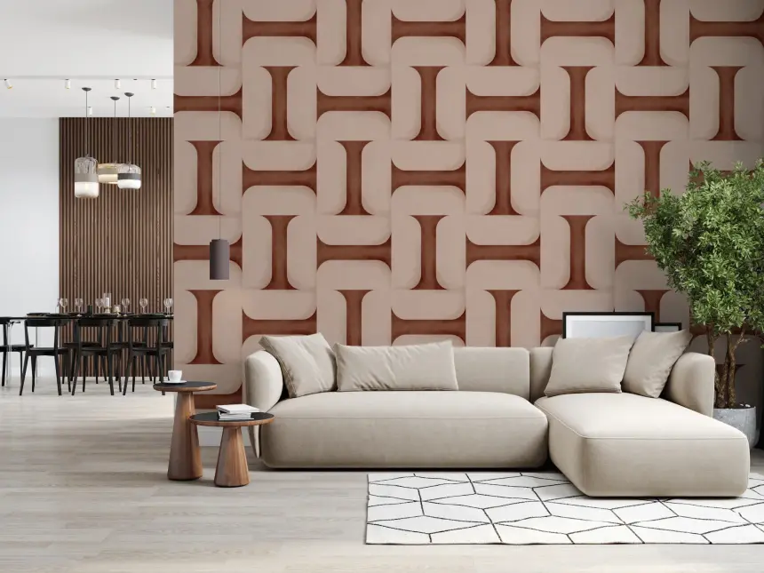 Modern Textured Tiles Copper Wallpaper
