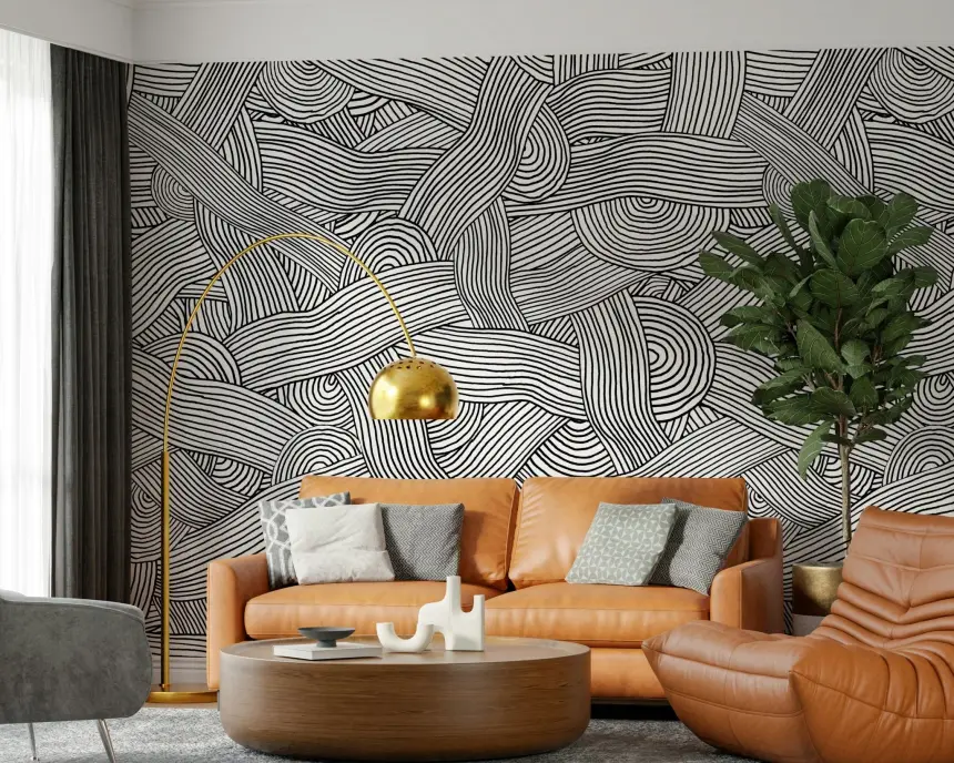 Monochromatic Striped Maze Wall Mural