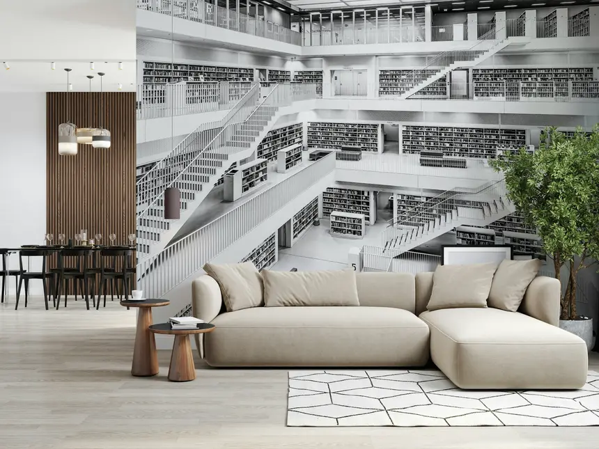 Monochrome Library Wall Mural -2597974