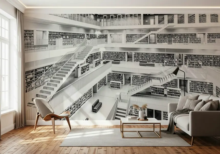 Monochrome Library Wall Mural -2597974