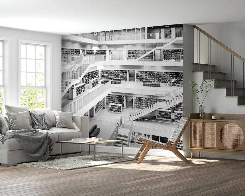 Monochrome Library Wall Mural -2597974