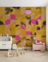 Mustard Magenta Charcoal Abstract Grid Mural 8