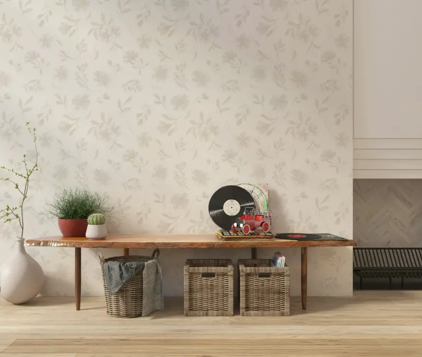 Neutral Flora in Cloud Dancer White Wallpaper