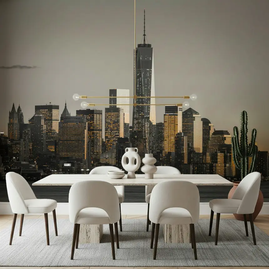 New York Cityscape Glow Wall Mural