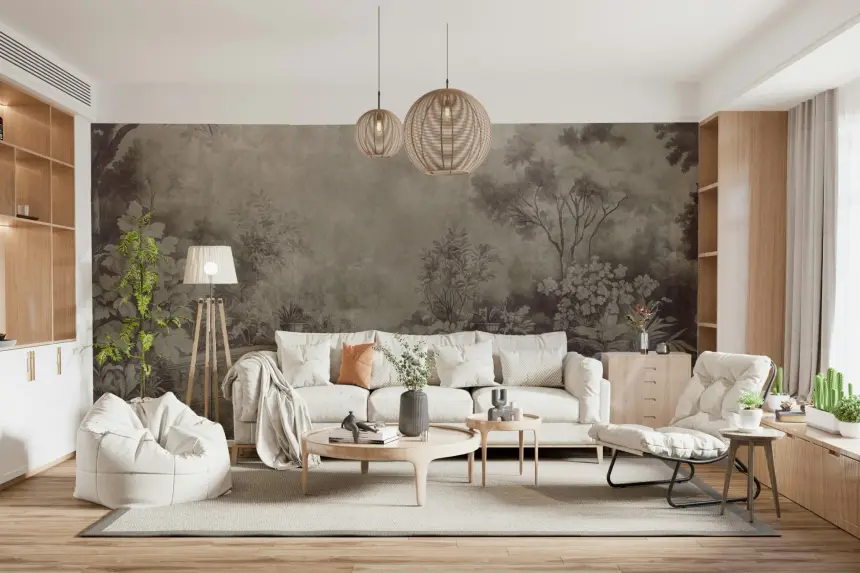 Old English Garden Fresco - Aubergine Wall Mural