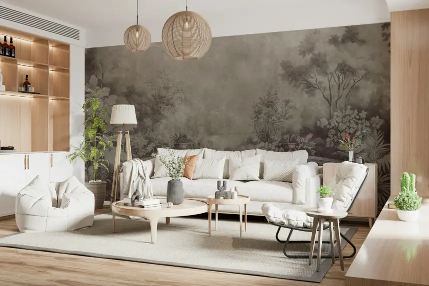 Old English Garden Fresco - Aubergine Wall Mural
