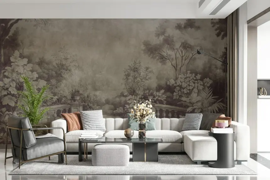 Old English Garden Fresco - Aubergine Wall Mural