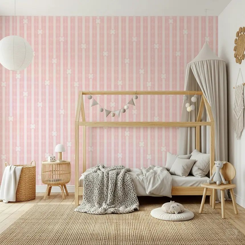 Pink Petals & Stripes Wallpaper