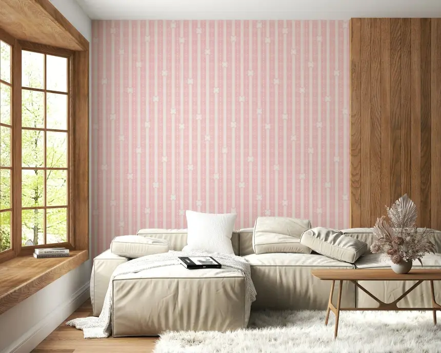 Pink Petals & Stripes Wallpaper